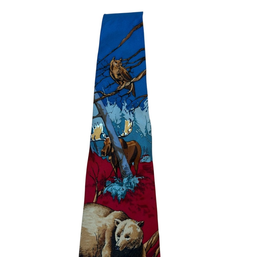 Vintage 1995 World Wildlife Fund Grizzly Bear Fox Owl Nature Menswear 100% Silk - Picture 4 of 7